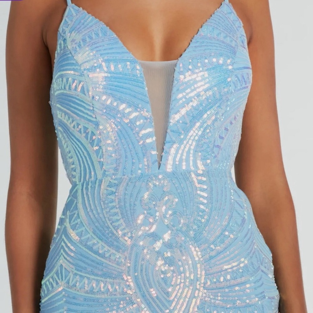 New Elegant Blue Sequin Dress 👗 Sz Small - Picture 3 of 5